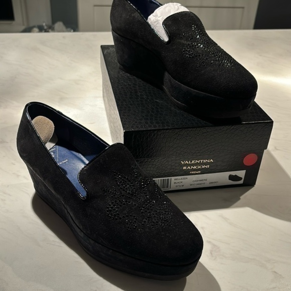 Valentina Bellezza Black Cashmere Rhinestone Embellished Shoe